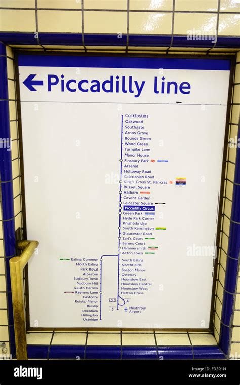 Schedule with underground stations on the Piccadilly Line, London Stock ...