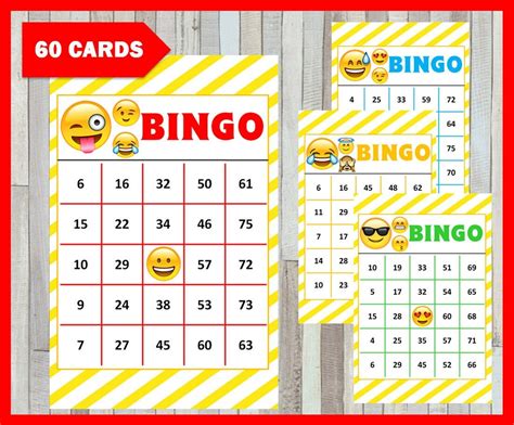 Emoji Bingo Game 60 cards Emoji Bingo cards instant download