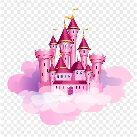 Pink Cartoon Illustration Castle In Cloud HD PNG | Citypng