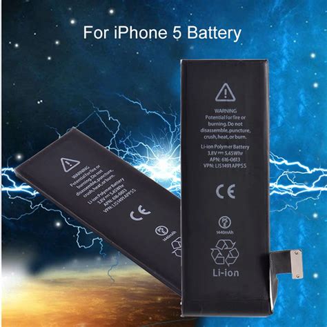 Battery for iPhone 5 3.8V 1440mAh Li ion Internal Replacement w/ Flex ...