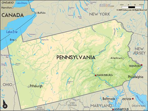 Geographical Map of Pennsylvania and Pennsylvania Geographical Maps