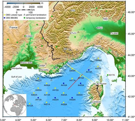 Map of the Ligurian Sea and adjacent Alpine region and the stations ...