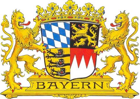 the coat of arms of bayern is shown in gold and blue with two lions