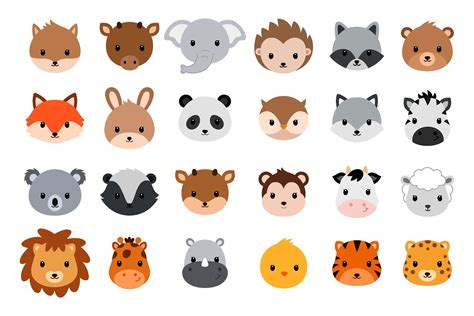 Cute cartoon animals. Vector heads. | Cute cartoon animals, Cartoon ...