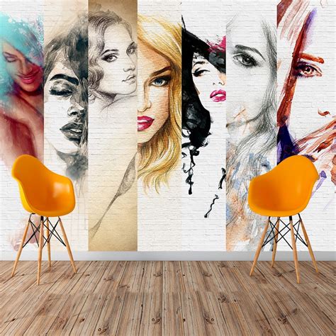 Female Hair Salon Faces Peel and Stick Wall Paper - Etsy