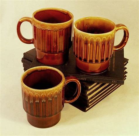 Carmel Brown Coffee Mugs Coffee cups Stacking Design circa | Etsy ...