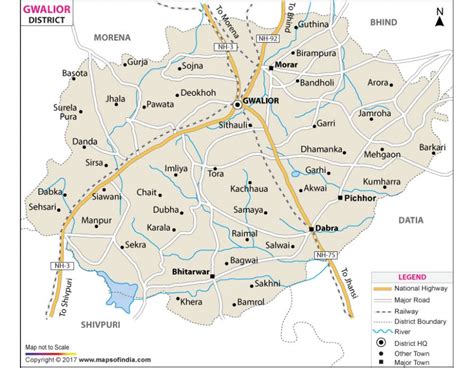 Buy Printed Gwalior District Map Vinyl