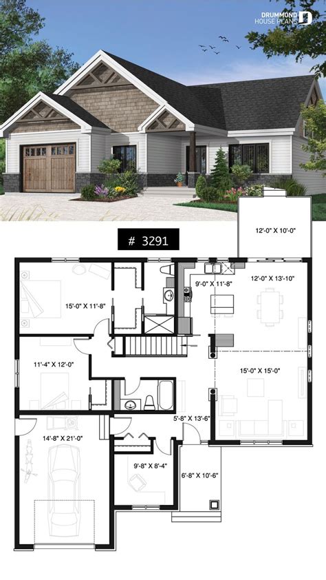 One-story northwest style house plan with 3 bedrooms ou 2 beds + home ...