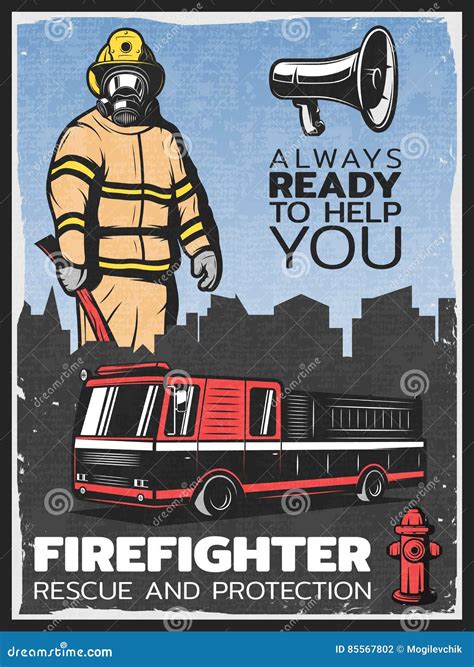 Vintage Firefighting Colorful Poster Stock Vector - Illustration of ...