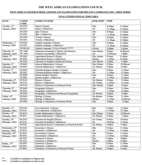 WAEC GCE First Series Timetable 2023 is out | Check WAEC GCE Timetable