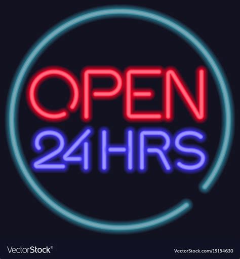 Neon open 24 hours entrance sign Royalty Free Vector Image