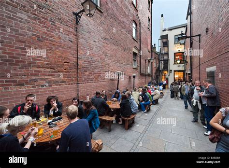 Courtyard of the Angel Inn pub just off Briggate on a Friday evening ...