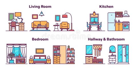 House Rooms Types Color Icons Vector Set Stock Vector - Illustration of ...