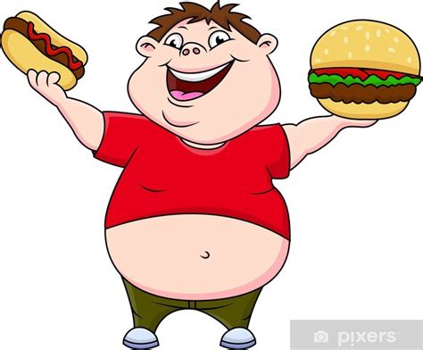 Wall Mural Fat boy with burger and hot dog - PIXERS.HK