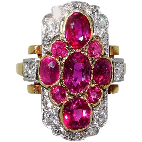 1900 Antique Burma Ruby Diamond Gold Platinum Ring | Joias preciosas ...