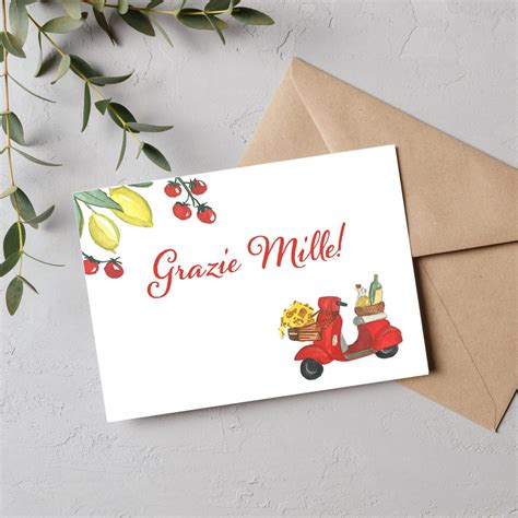 Printable Grazie Thank You Card Italian Theme Red Vespa With Lemons and ...