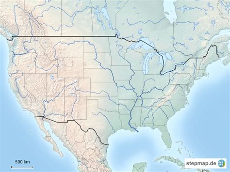 StepMap - USA Grenzen und Flüsse - Landkarte für USA