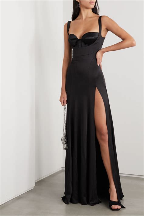 Black Satin maxi dress | Mugler in 2020 | Satin maxi dress, Black satin ...