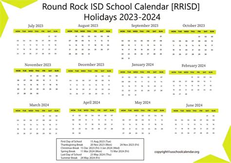 Round Rock ISD School Calendar [RRISD] Holidays 2023-2024