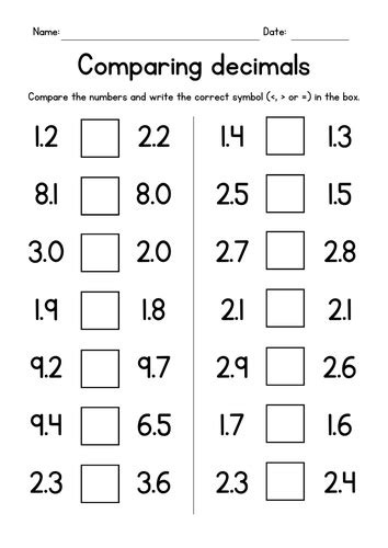 Comparing Decimals - Greater than - Less than | Teaching Resources