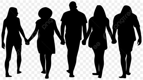 People Holding Hands Silhouette Vector PNG, Friendship Silhouette Five ...