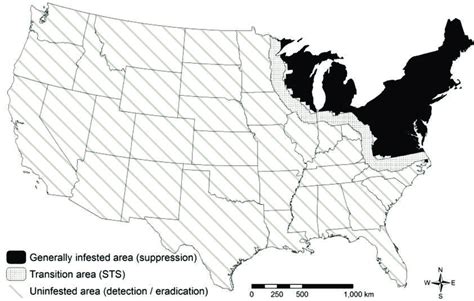 Map showing the spatial extent of invading gypsy moth populations ...