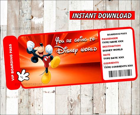 Printable Ticket to Disney Disneyworld Boarding Pass | Etsy