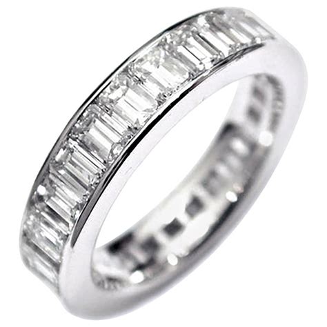 Platinum Emerald Cut Diamond Channel Set Eternity Ring Weighing 3.70 ...