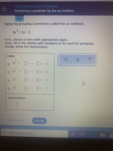 Solved O EXPONENTS AND POLYNOMIALS Factoring a quadratic by | Chegg.com