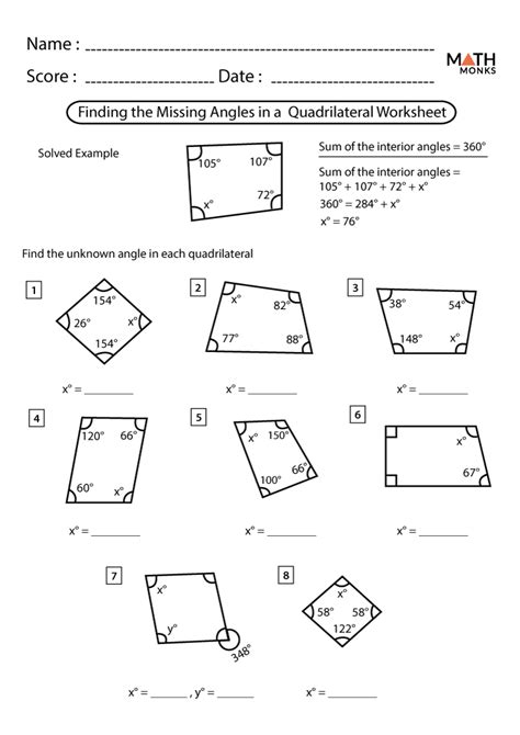 Quadrilateral Missing Angle Worksheet