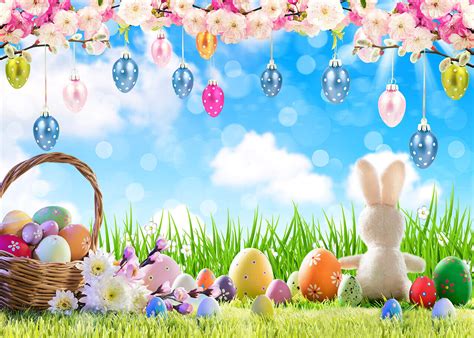 Easter Rabbit Eggs & Flowers Spring Nature 7x5ft Vinyl Backdrop Photo ...