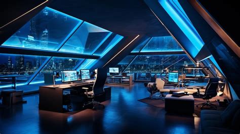 Premium AI Image | Futuristic office illuminated by blue lighting ...