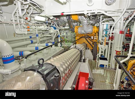 Engine room on a cargo boat ship Stock Photo: 87325936 - Alamy