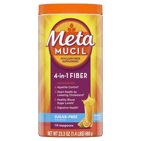 Metamucil Psyllium Sugar-Free Fiber Supplement Powder, Orange 114 Tsp ...