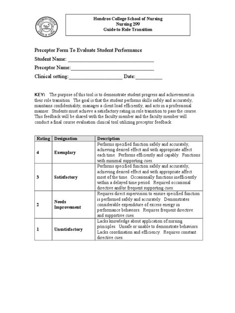 Preceptor Evaluation Form | PDF | Nursing | Confidentiality