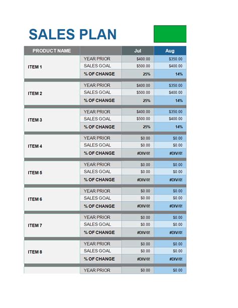 Sales Plan Excel Template