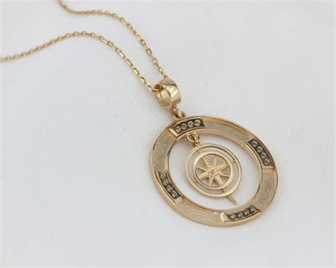 14K Gold Compass Necklace, Zirconia Stones Compass Jewelry, Cz Diamonds ...