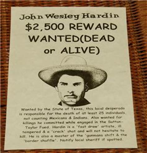 John Wesley Hardin Wanted Poster $2,500 Reward Dead or Alive | eBay