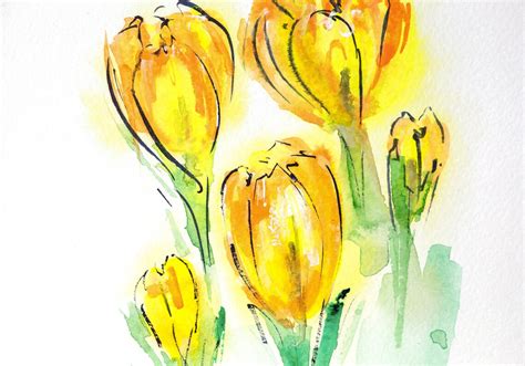 Yellow crocus Original painting Watercolor card Spring Flowers | Etsy