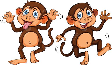 Two Cute Cartoon Monkeys Dancing Funny Illustration Vector, Dancing ...