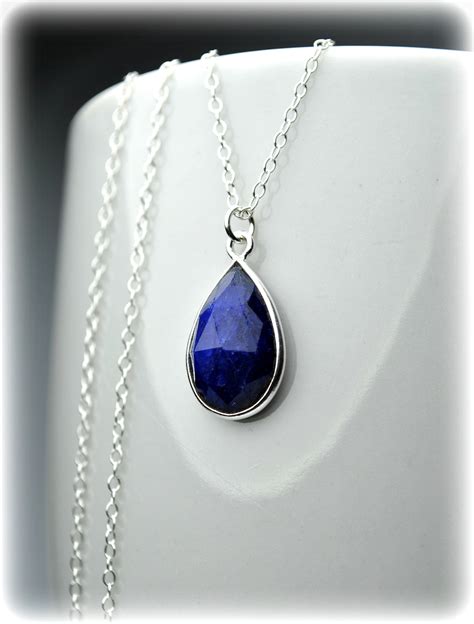 Blue Sapphire Necklace on Sterling Silver Chain | Genuine Sapphire ...