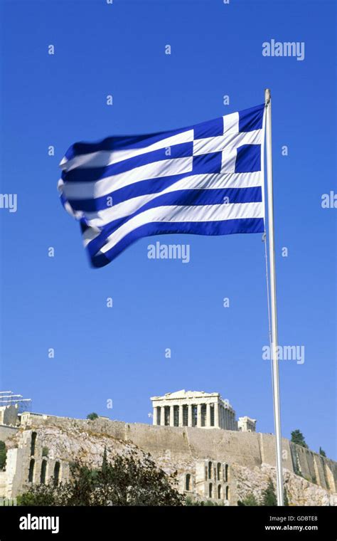 Greek flag in front of the Acropolis, Athens, Greece Stock Photo - Alamy