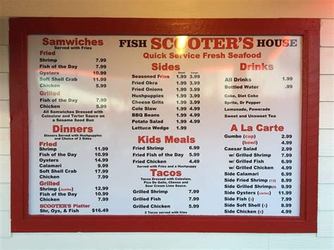 Menu at Scooter's Fish House restaurant, Navarre, FL-87