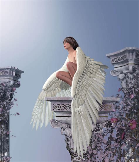 Beautiful angel girl resting on a pillar Digital Art by Oliver Denker ...