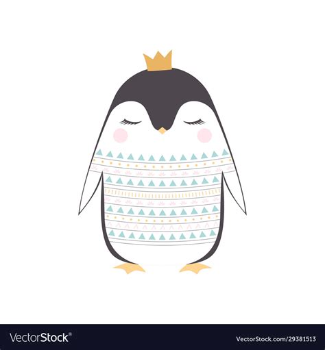 Cute penguin in crown Royalty Free Vector Image