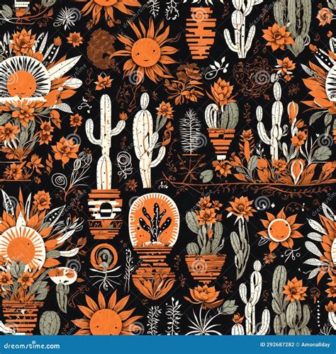 Boho Cactus Art Wallpaper Seamless Pattern Colorful Digital Background ...