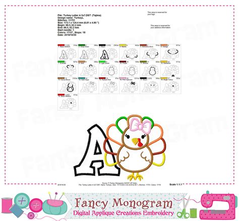 Turkey Alphabet Applique Thanksgiving Monograms Embroidery - Etsy