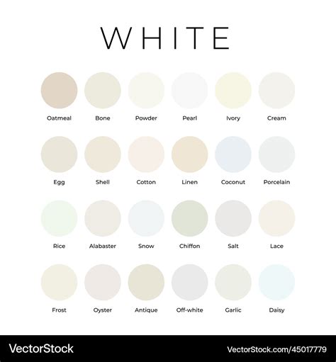 White color shades swatches palette with names Vector Image