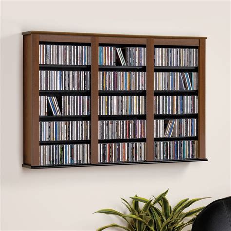 Prepac Triple Floating Media Wall Storage in Cherry and Black | Homesquare