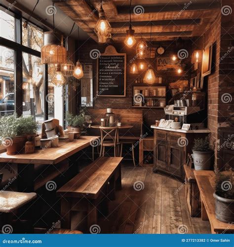 Cozy and Inviting Coffee Shop with Rustic Decor and Warm Lighting Stock ...